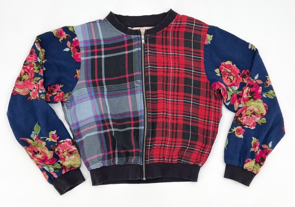 Zoe & Rose Sweater Girls Medium Plaid Long Sleeve Full Zip Henley Loose Floral